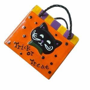 Vintage 90s Halloween Ceramic EAST WEST DISTRIBUTING CO Candy Bag Black Cat